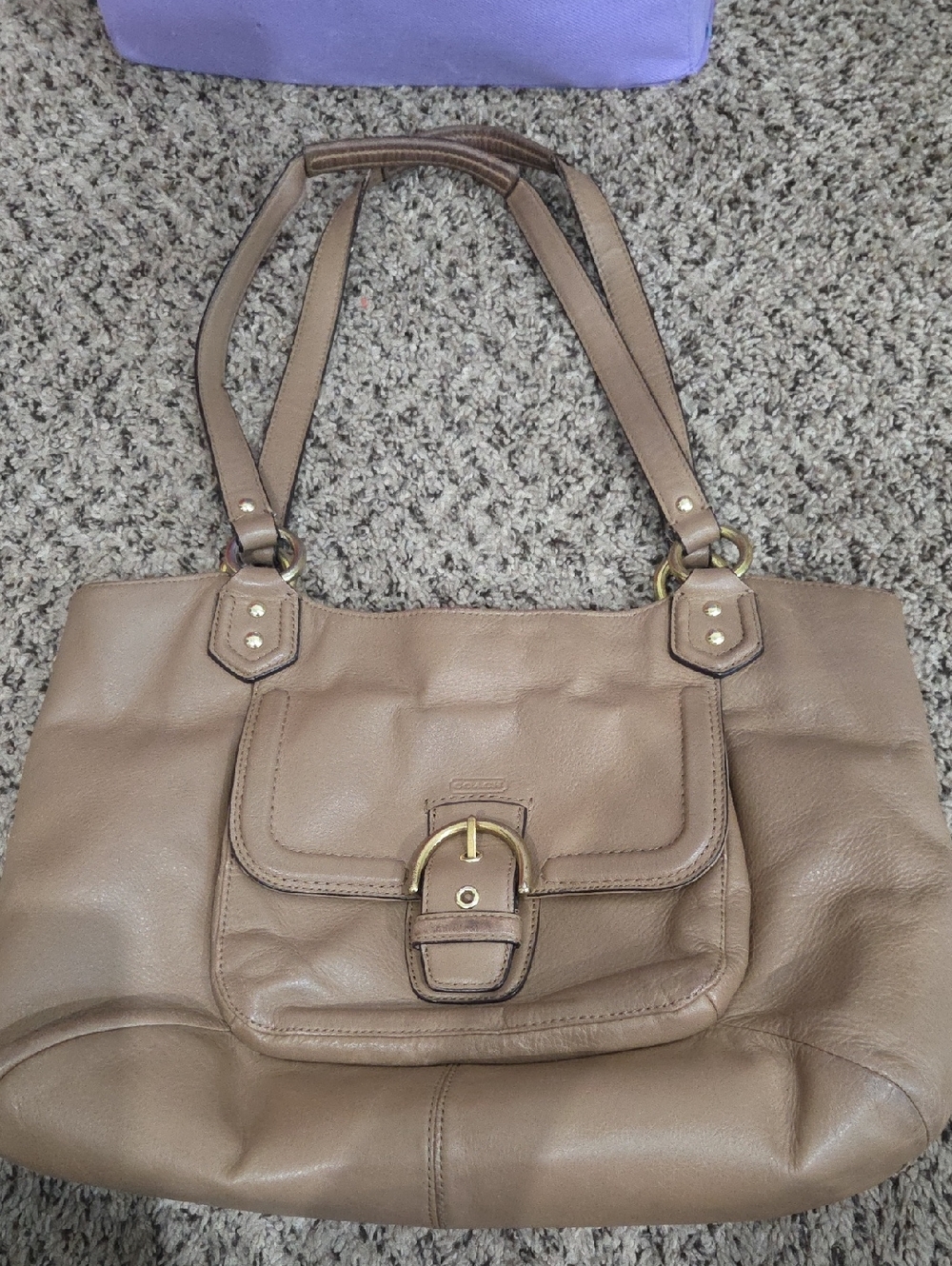 COACH Taupe Leather Shoulder Bag with Front Buckle
